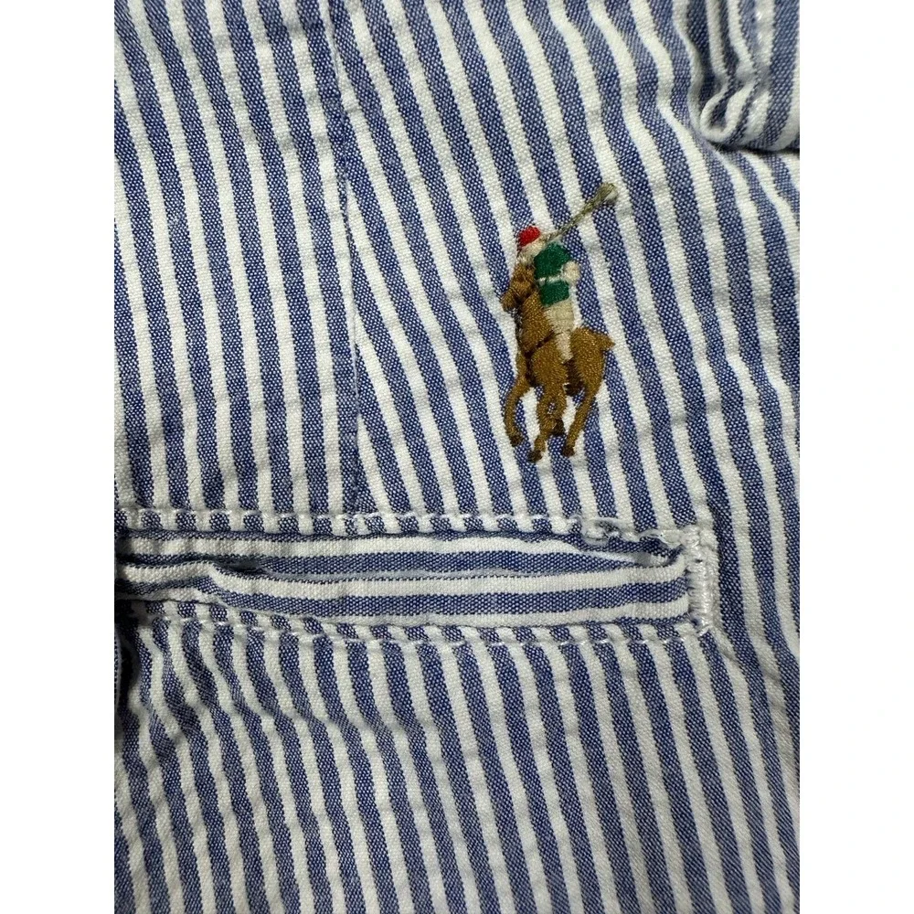 Polo Ralph Lauren Men's Shorts Sz‎ 35 Stretch Straight Fit Seersucker Blue/White
